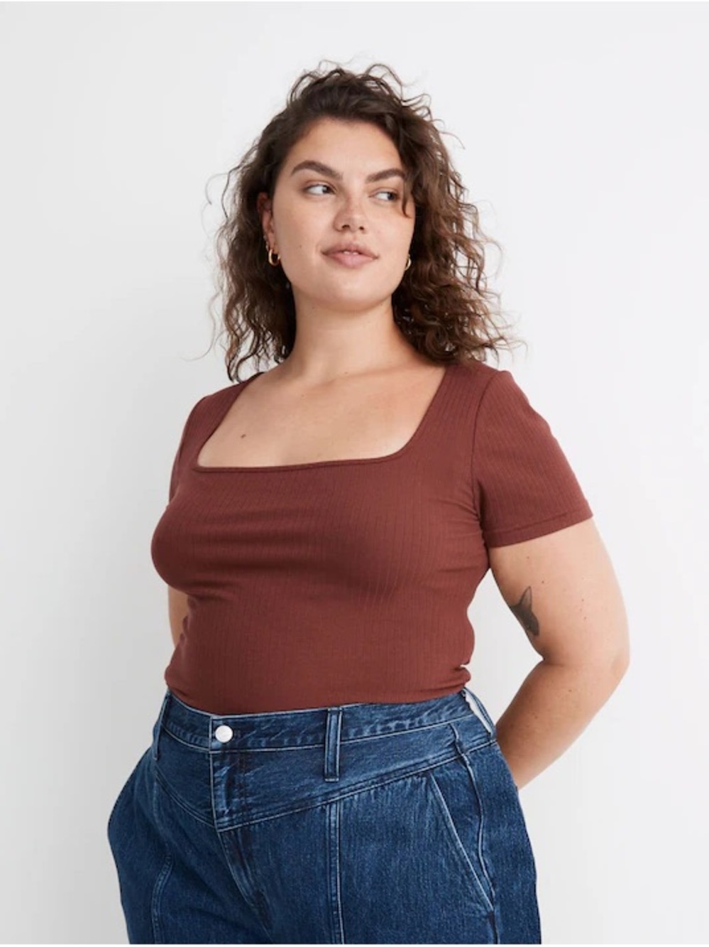 Madewell Ribbed Square-Neck Crop Top - Dark Merlot - Large